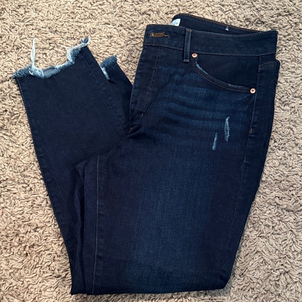 Women's Curvy SkinnyDark Blue Distressed Jeans